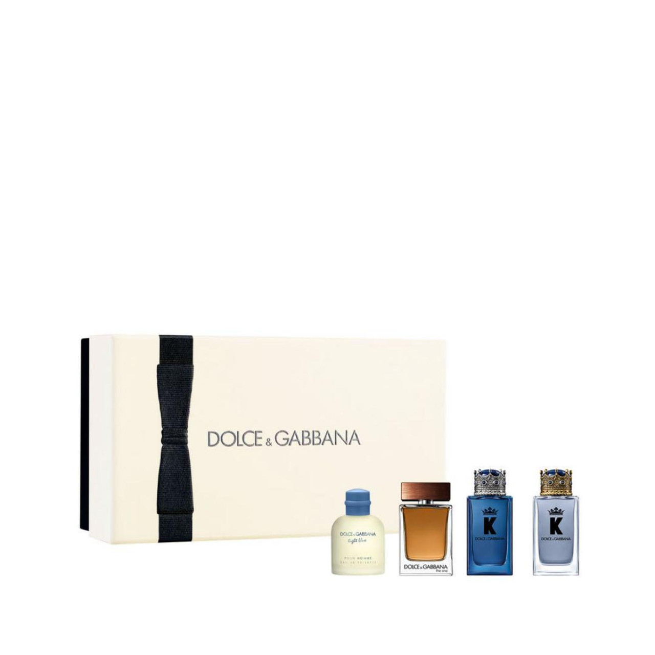 Dolce & Gabbana 4 Pcs Mini Set For Men: "K" 5 Ml Eau De Toilette + Light Blue 4.5 Ml Eau De Toilette + "K" 5 Ml Eau De Parfum + The One 5 Ml Eau De Toilette (Hard)