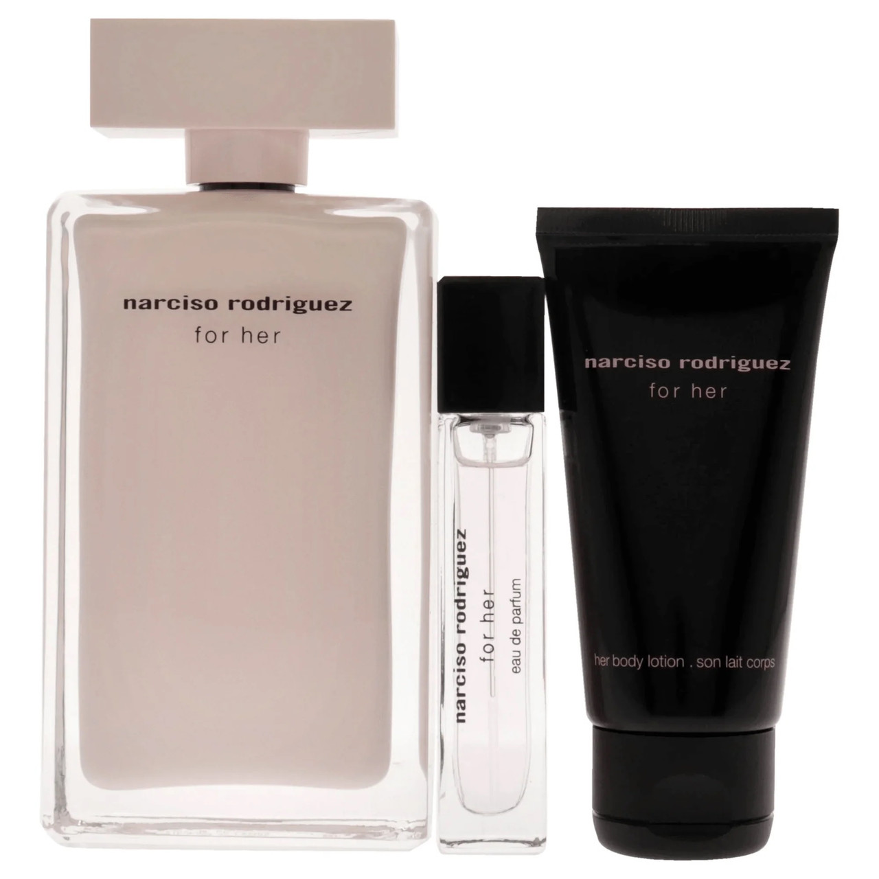 NARCISO RODRIGUEZ FOR HER 3 PCS SET: 3.3 EAU DE PARFUM SPRAY + 0.33 EAU DE PARFUM SPRAY + 1.6 BODY LOTION