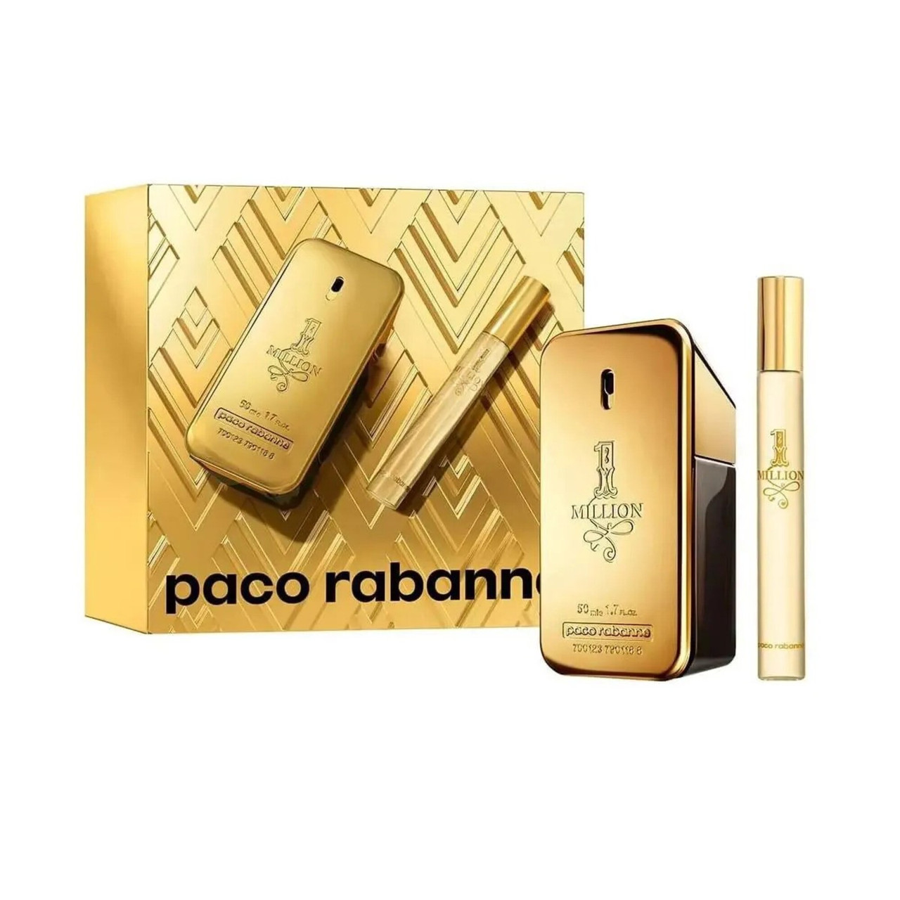 Paco Rabanne One Million 2 Pcs Set For Men: 1.7 Eau De Toilette Spray + 0.34 Eau De Toilette Spray