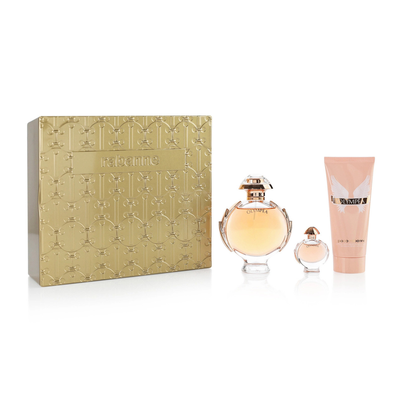 PACO RABANNE OLYMPEA 3 PCS SET FOR WOMEN: 2.7 EAU DE PARFUM SPRAY + 3.4 BODY LOTION + 6 ML EAU DE PARFUM MINI