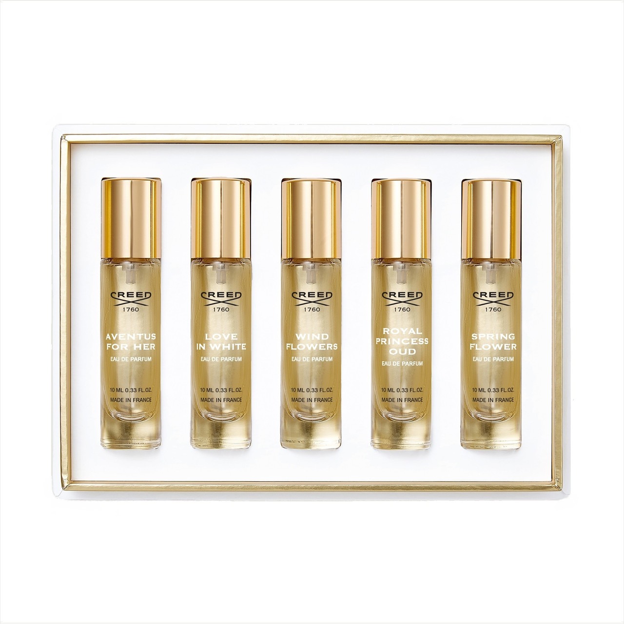 Creed 5 * 0.33 Eau De Parfum Spray Set For Women: Aventus For Her + Love In White + Wind Flowers + Royal Princess Oud + Spring Flower