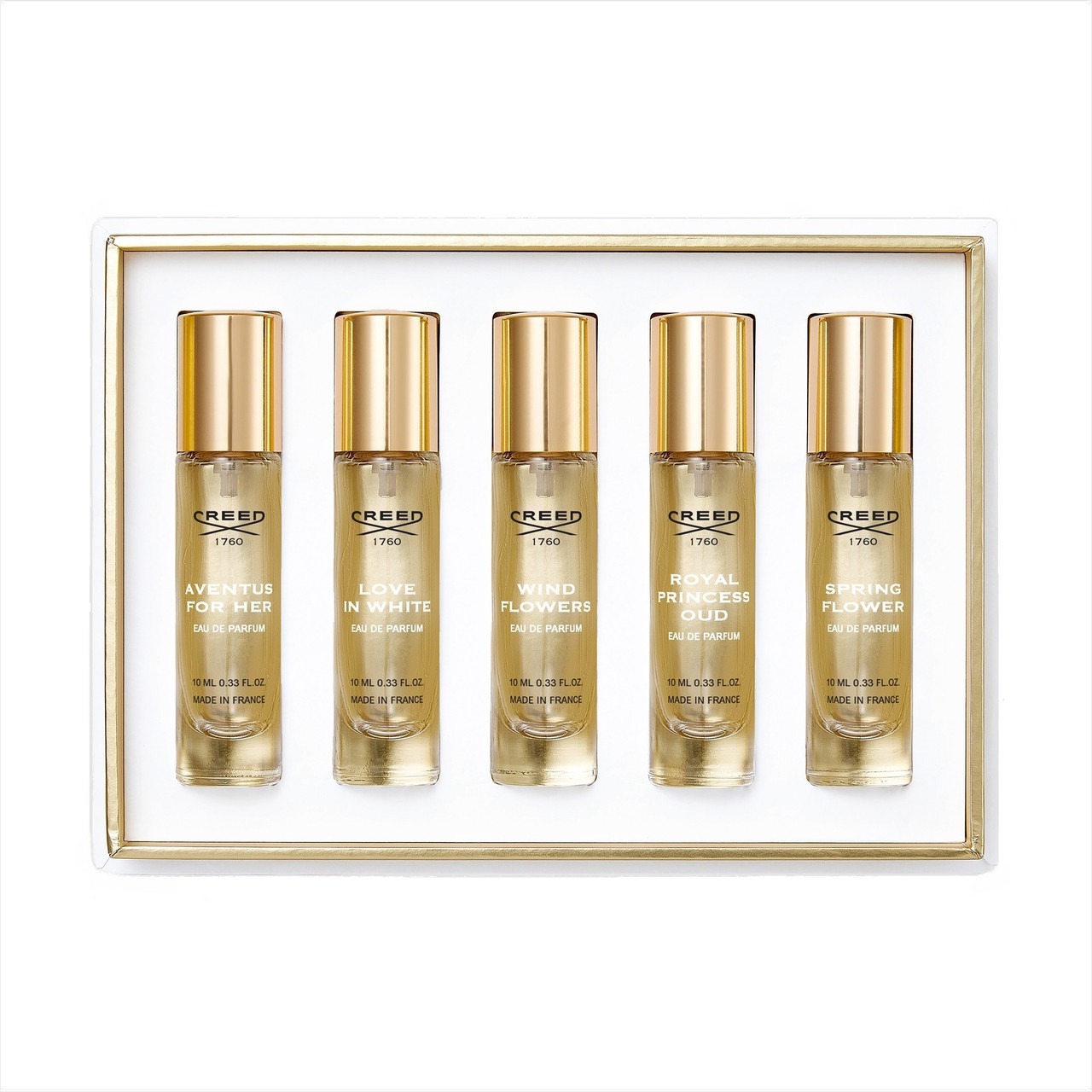 Creed 5 * 0.33 Eau De Parfum Spray Set For Women: Aventus For Her + Love In White + Wind Flowers + Royal Princess Oud + Spring Flower