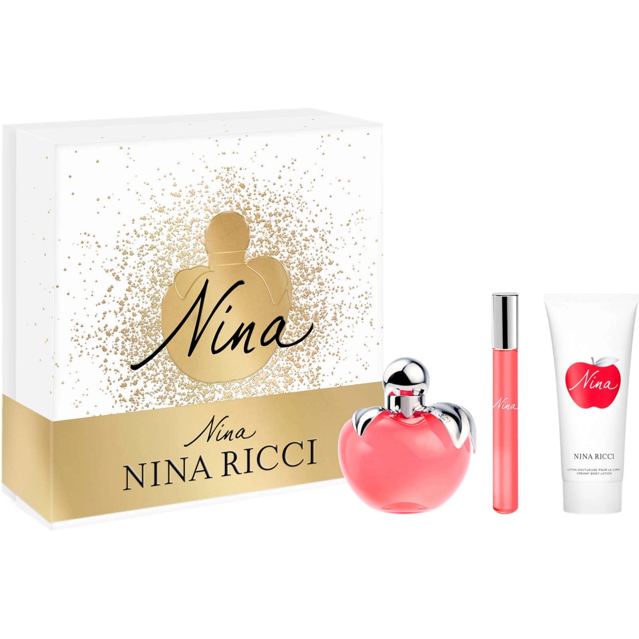 Nina Ricci Nina 3 Pcs Set For Women: 2.7 Eau De Toilette Spray + 0.34 Eau De Toilette Roll-On + 2.5 Body Lotion