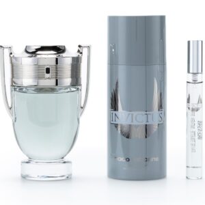 Paco Rabanne Invictus 3 Pcs Set For Men: 3.4 Eau De Toilette Spray + 5.1 Deodorant Spray + 0.34 Eau De Toilette Spray.