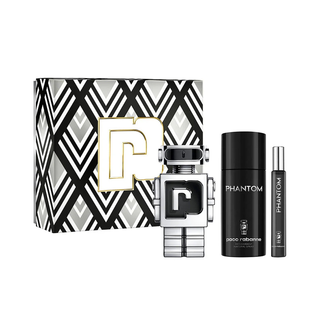 Paco Rabanne Phantom 3 Pcs Set For Men: 3.4 Eau De Toilette Spray + 5 Oz Deodorant Spray +  0.34 Eau De Toilette Spray