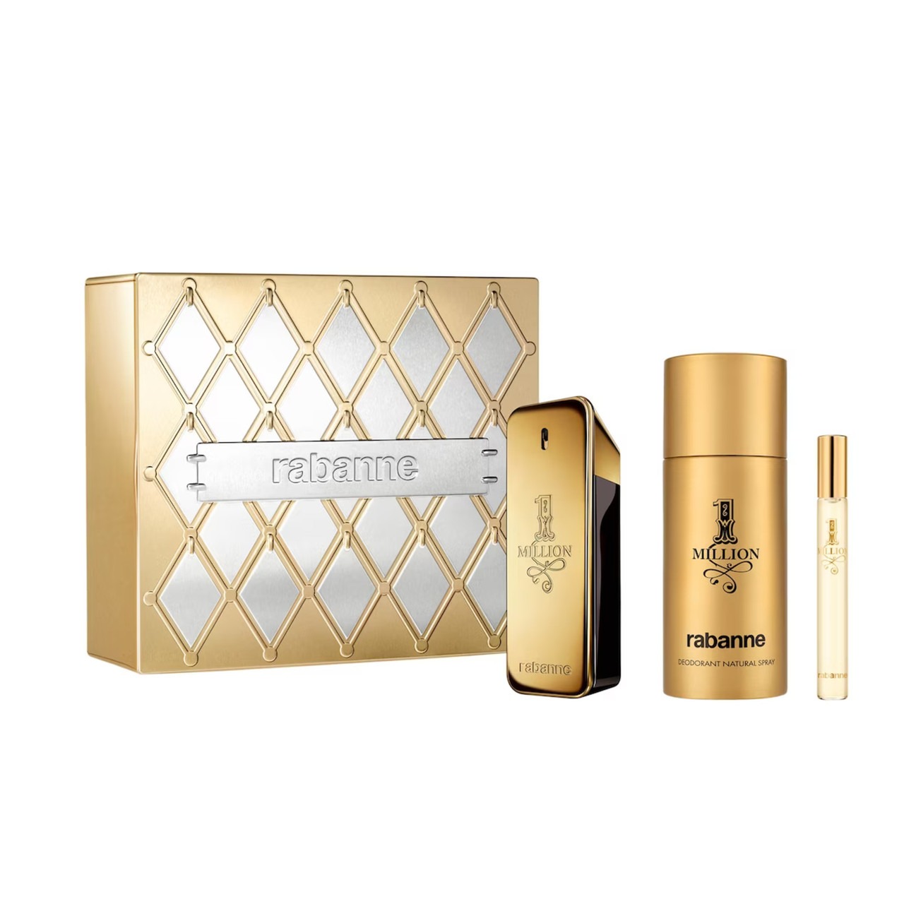 Paco Rabanne One Million 3 Pcs Set For Men: 3.4 Eau De Toilette Spray + 0.34 Eau De Toilette Spray + 5.1 Deodorant Spray..