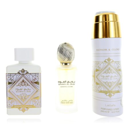 Bade'e Al Oud Honor & Glory by Lattafa, 3 Piece Gift Set for Unisex