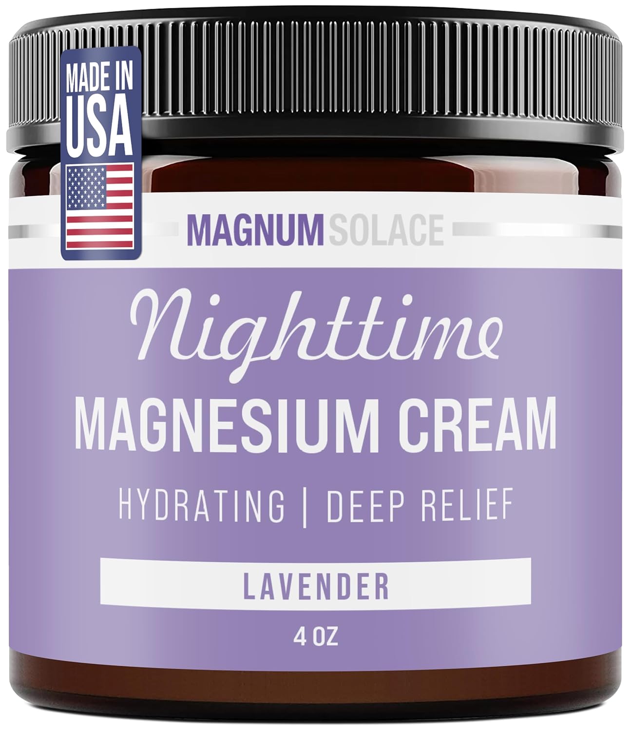 Nighttime Magnesium Cream by Magnum Solace, 5 oz Lotion - Lavender